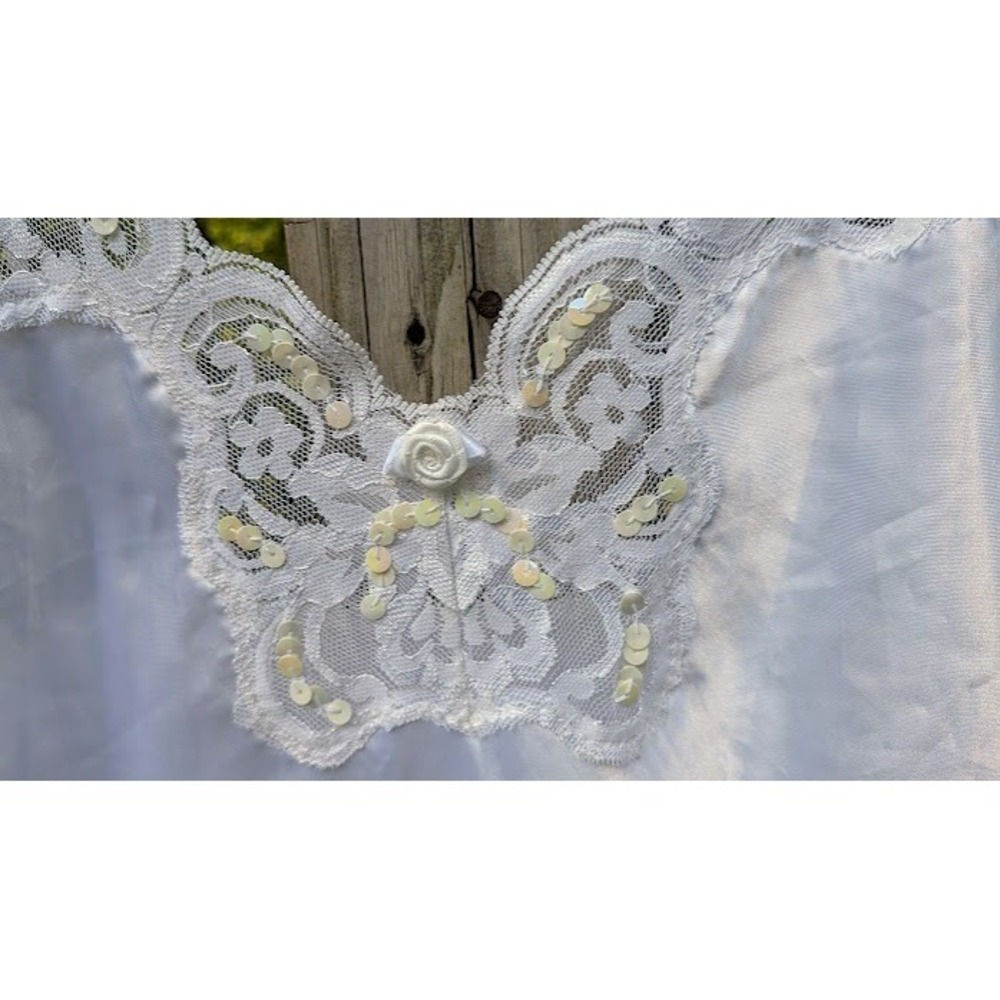 Vintage Deena Satin Nightgown M Wedding Sequin Lace Rose Coquette Romantic Fairy - Picture 4 of 11